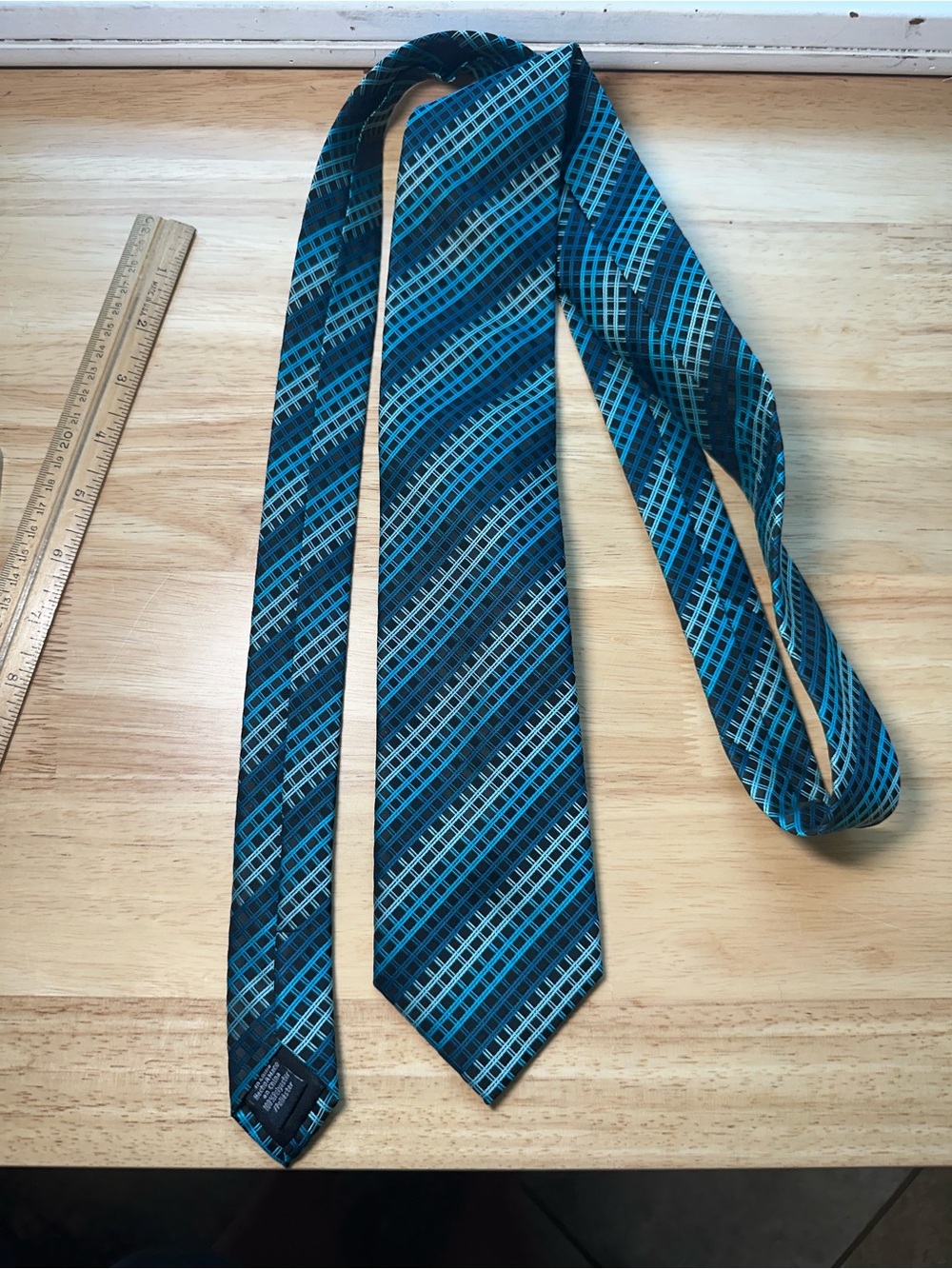 Men's CM Gold series Teal Plaid 64” long Tie - Modern Diagonal Pattern